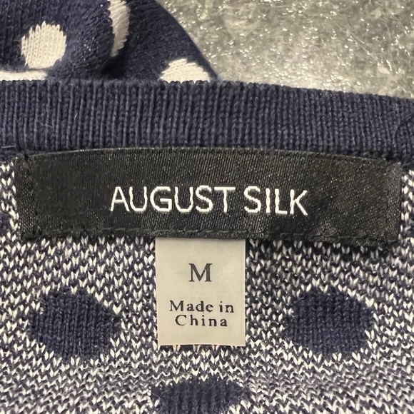 AUGUST SILK Women’s Navy Blue Polkadot Button Down Cardigan Sweater Size M - Picture 3 of 4